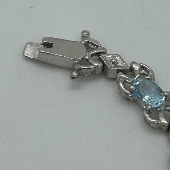 Sterling Silver Tennis Bracelet Blue Gemstones 6.5 " Vintage 1980 11.11grams - Picture 10 of 16